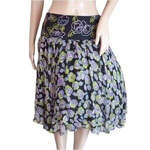 Tyler Boe Silk Purple Pleated Floral Skirt
